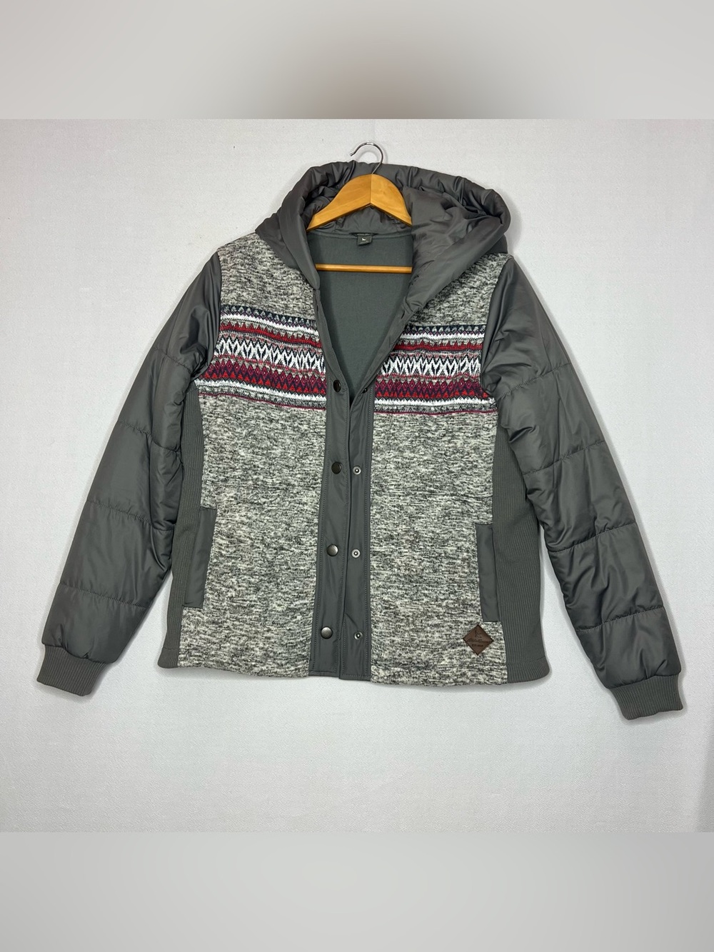 Eddie Bauer Womens Hooded Jacket Gray Snap Button Up Pockets Size Large